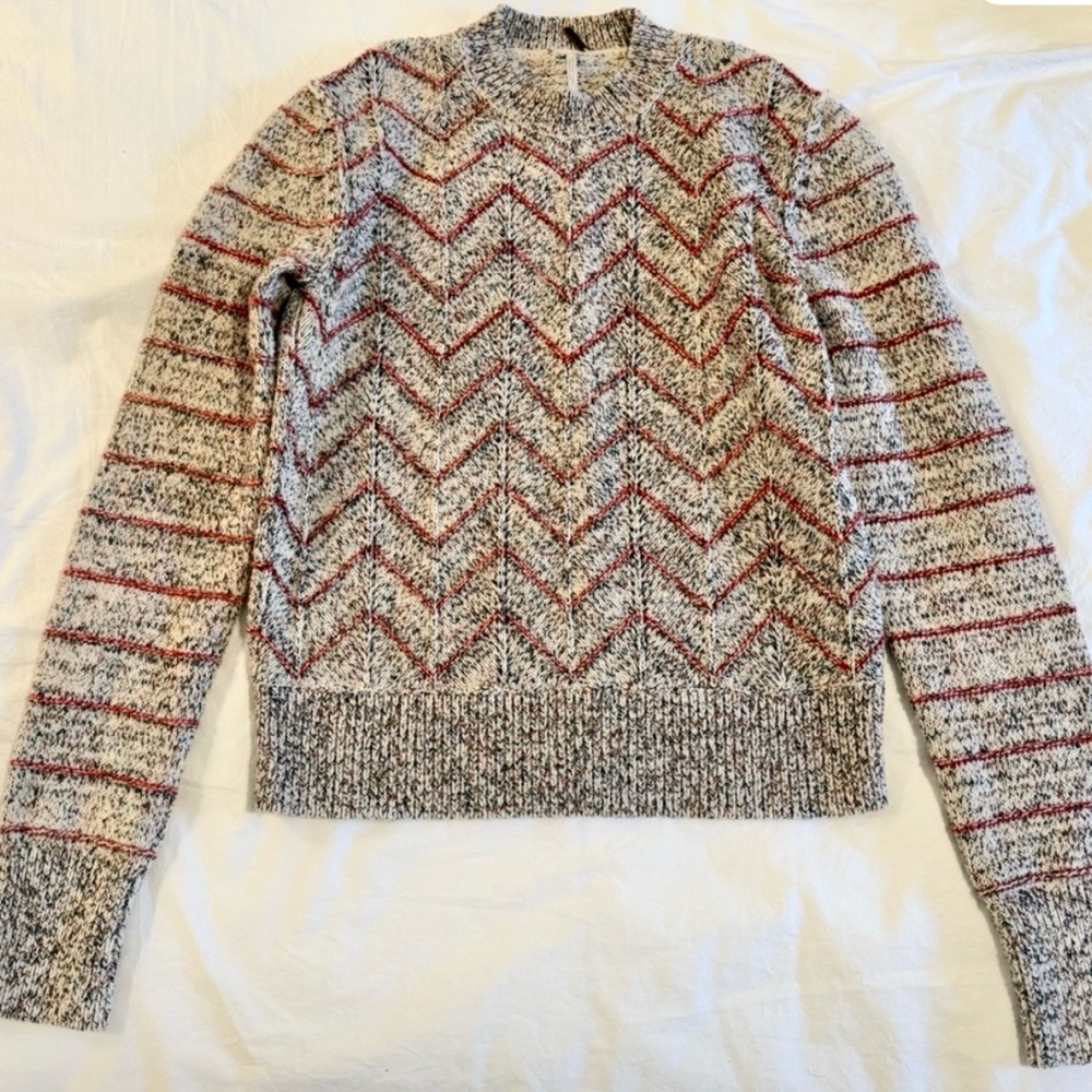 Free People Chevron Knit Sweater XS Tan Red Striped